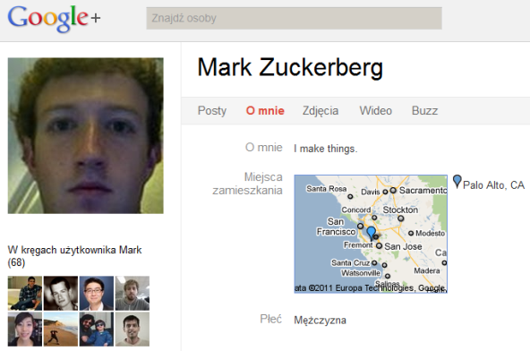 Profil szefa Facebooka na Google+