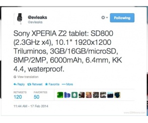 Sony Xperia Tablet Z2 - znamy specyfikację