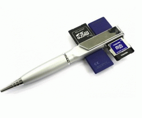 Thanko SD4PEN, jako długopis z portem USB i 4 kartami SD