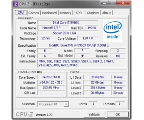 Intel Core-i7 5960X podkręcony do 6,62 GHz