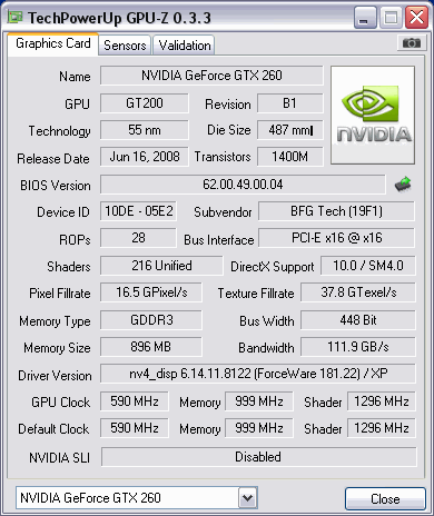 BFG GeForce GTX 260 OC MAXCORE 55 896MB