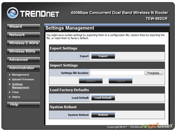 Trendnet - panel administracyjny